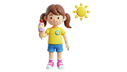 Girl holding ice cream with sun in the background