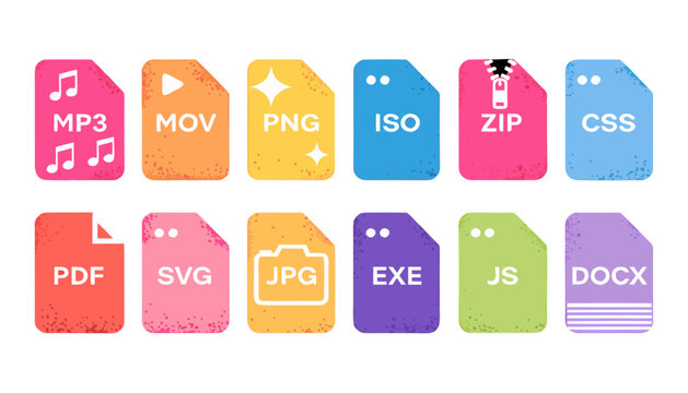 Collection of various file formats isolated on white background, Vector