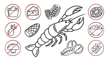 Naklejka premium Lobster dish with various ingredients isolated on white background, Vector