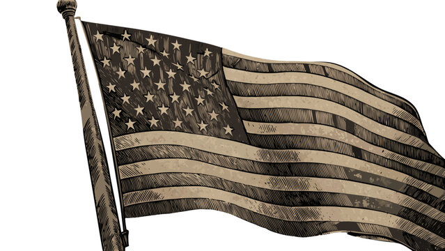 Vintage american flag waving isolated on white background, Vector