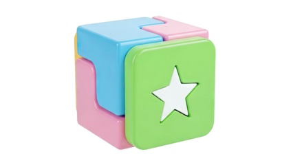 Multicolor interlocking puzzle cube with star cutout