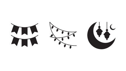 Obraz premium Ramadan Kareem Vector Illustration Set With Crescent Moon Lanterns And Flags For Islamic Holiday Decorations