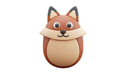 Cute 3D cartoon fox character with big eyes and pointed ears