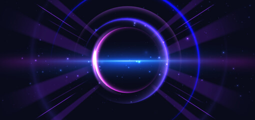 Circles blue and purple glowing abstract background. Futuristic technology neon light concept.