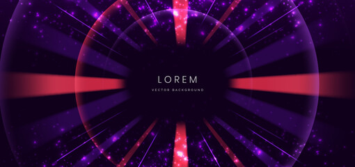 Purple and red light rays swirlking on dark background. Technology lighting effect sparkle concept.