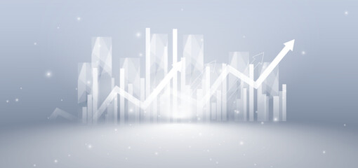 Finance chart stock market growth glowing light effect on white background. Business investment concept.