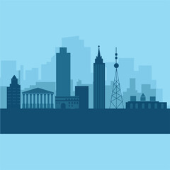 Obraz premium Flat vector illustration of a commercial city icon logo in black and white.