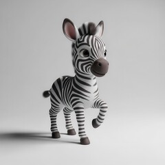 Fototapeta premium Three dimensional cartoon young zebra character walking forward on a light background