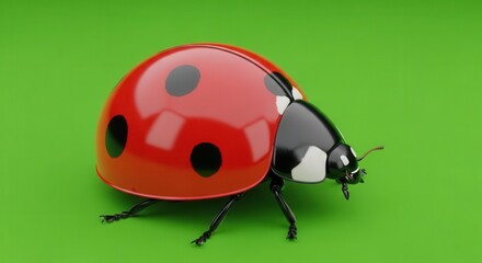 Highly detailed three dimensional rendering of a common spotted insect resting on a vivid green surface