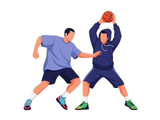 Flat vector illustration of two basketball players in action