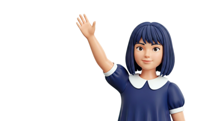 3D Render of a Young Girl Waving Hello