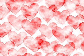 Red watercolor heart pattern background with soft pastel texture for Valentine and romantic design