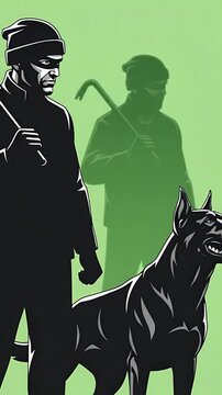 Criminal Man With Dog And Crowbar Pixel Art Style