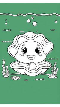 Cute Pearl Oyster Animation in Green Ocean Water