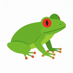 Obraz premium Bright green red-eyed tree frog sitting on white background isolated illustration