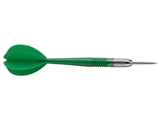Green darts with smooth plastic fins, textured slim shafts, and sharp metal tips, representing accuracy, focus, and competitive sports isolated on white or transparent background. PNG format.