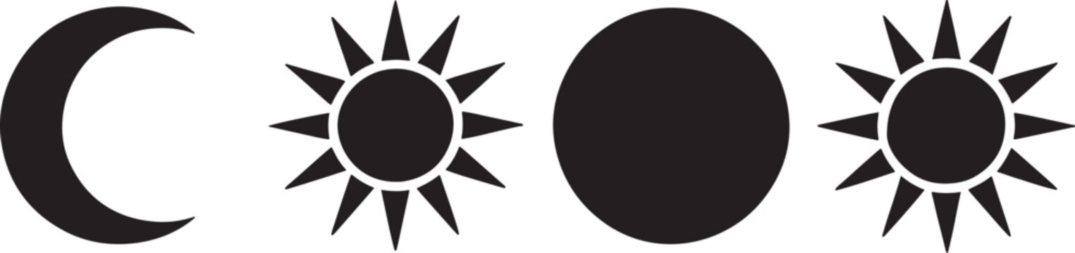 Black sun moon and star on white background desi