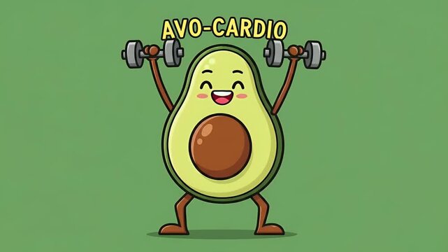 Cute Avocado Character Doing Dumbbell Curls pixel art