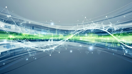 Abstract blue background with futuristic digital waves and light lines creates a professional business wallpaper template for technology and web design concept