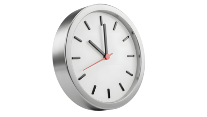 3D Minimalist wall clock isolated on transparent background, time concept