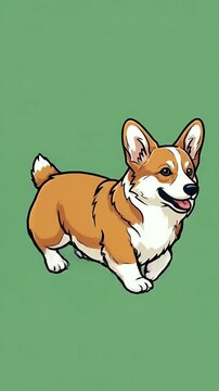 Cute Pixel Art Corgi Dog Standing and Smiling on Green Background