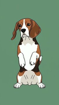 Cute Beagle Dog Sitting on Green Background Portrait Footage