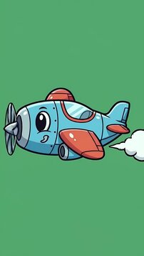 Cute Blue Pixel Airplane Flying Green Background Animation Footage