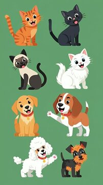 Cute Pixel Art Pets Collection Orange Black Siamese White Cats and Dogs