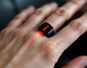 Closeup Hand with Smart Wearable Device Focus