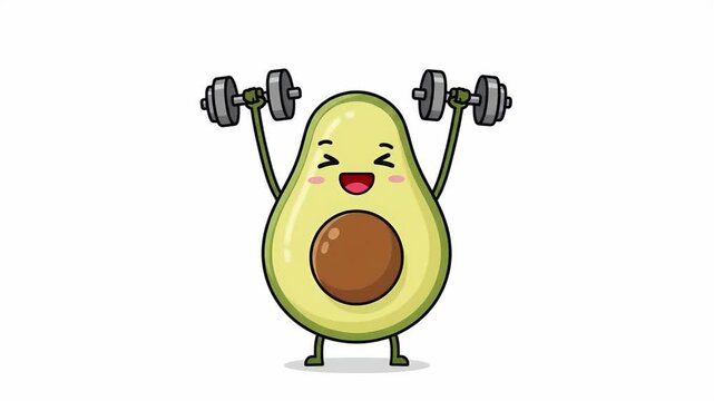 Cute Pixel Avocado Character Lifting Dumbbells Exercising Avo Cardio