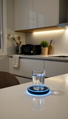 Fototapeta premium Modern Kitchen with Wireless Charging Glass and Cozy Atmosphere