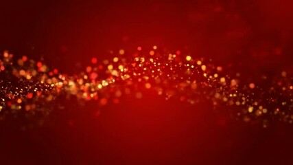 Vibrant red background with glowing golden lights and sparks, captured from a straight-on viewpoint, showcasing a festive atmosphere - Powered by Adobe