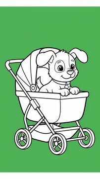 Cute Puppy in Stroller Footage Animation with Green Background