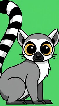 Cute Ring Tailed Lemur Sitting Animation Footage Green Background