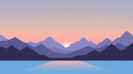 Serene Mountain Landscape at Sunset with Calm Water Reflection.