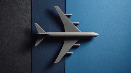 Silver Airplane Model on Glittering Blue and Black Background For Conceptual Journey Travel or Modern Transportation Design