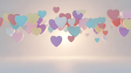 Floating pastel hearts background with romantic valentine love concept