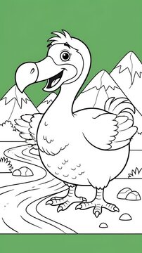Cute Dodo Bird Outline Footage With Mountain Background