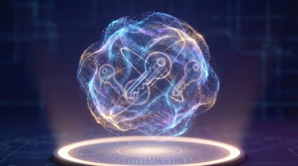 Abstract cloud computing tech. Safe encrypted storage, personal data protection, verified encription tech. Security protocol wireless file transfer drive service. Global database, online information