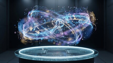 Abstract cloud computing tech. Safe encrypted storage, personal data protection, verified encription tech. Security protocol wireless file transfer drive service. Global database, online information