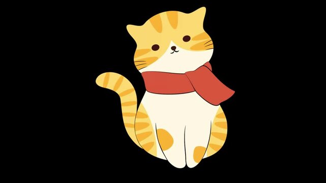 Cute orange tabby cat wearing red scarf on black background