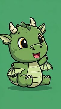 Cute Green Baby Dragon Animation Footage with Big Eyes