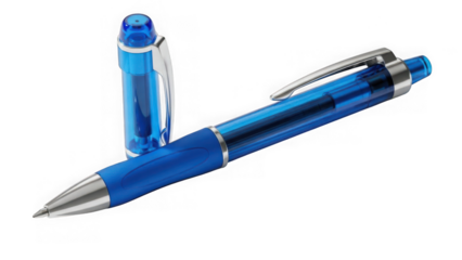 blue pen with silver accents and cap
