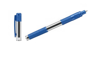 blue pen with silver accents and cap