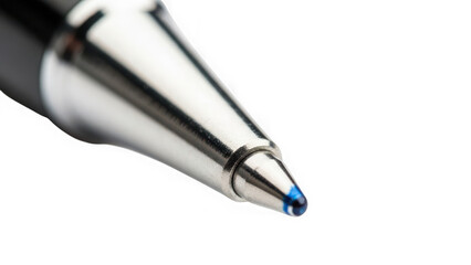 closeup of a blue pen nib on white background