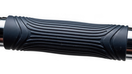 Closeup of a black rubber grip on a metal rod