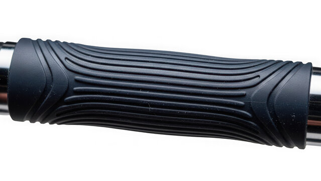 Closeup of a black rubber grip on a metal rod