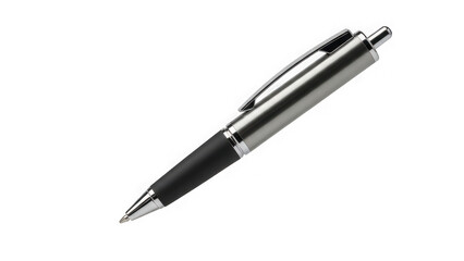 silver and black pen with clip on top