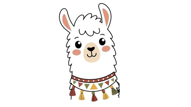 Cute Llama Animation Wearing Colorful Tribal Necklace