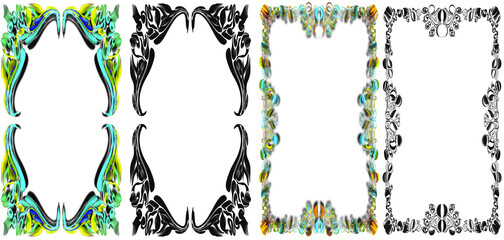 Mega Set of Vertical Decorative Frames on White Background, Hand-Drawn Collection of Floral Embroidery, Organic Swirls, and Black-and-White Artistic Borders